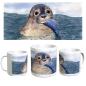 Preview: Tasse Becher Kaffeebecher  Aquarell Maritim Kunst Druck Kunstdruck Seehund mit Fisch Robbe Heuler Kegelrobbe Dänemark Nordsee Ostsee